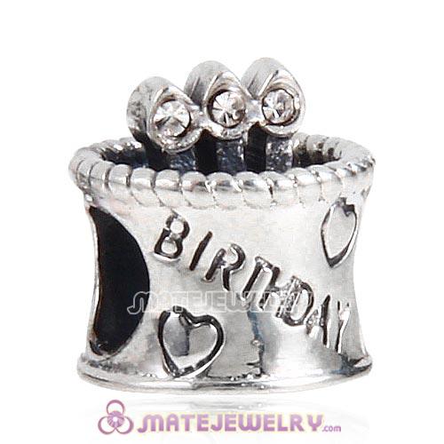 Sterling Silver Birthday Cake Charm Beads with Clear Austrian Crystal Wholesale