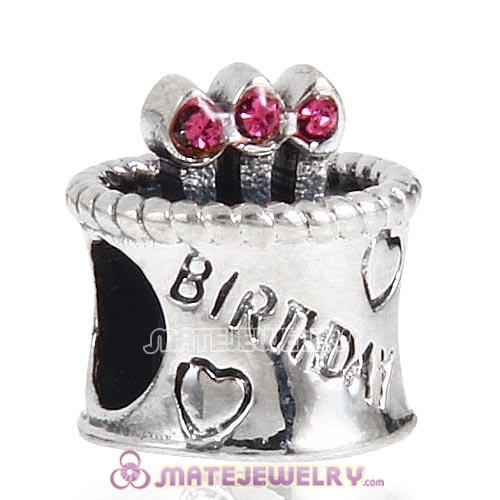 Sterling Silver Birthday Cake Charm Beads with Rose Austrian Crystal Wholesale