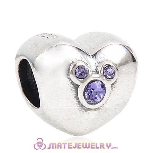 2015 Sterling Silver Heart of Mickey Charm with Tanzanite Austrian Crystal