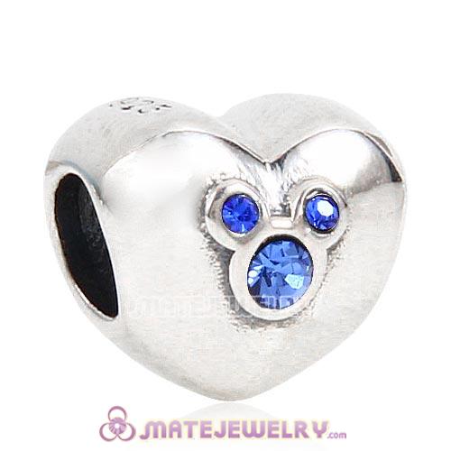 2015 Sterling Silver Heart of Mickey Charm with Sapphire Austrian Crystal