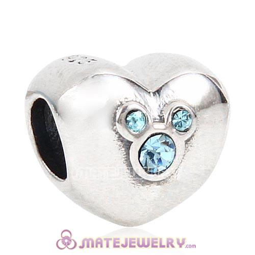 2015 Sterling Silver Heart of Mickey Charm with Aquamarine Austrian Crystal