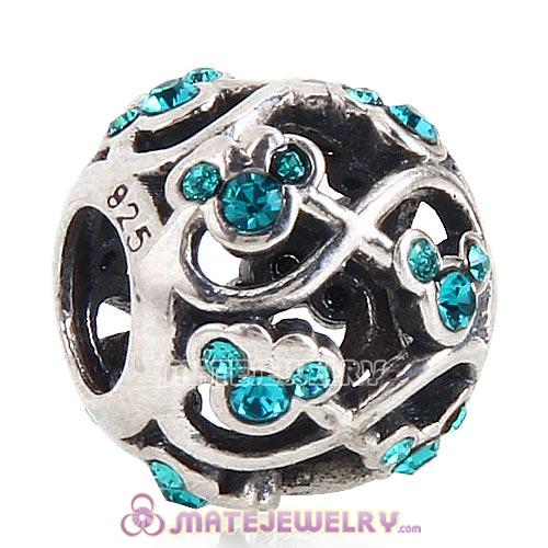 New Arrival Sterling Silver Minnie and Mickey Infinity Charm Beads with Blue Zircon Austrian Crystal