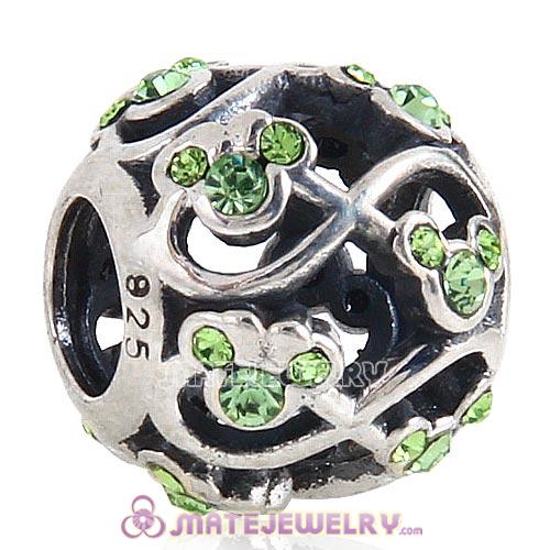 New Arrival Sterling Silver Minnie and Mickey Infinity Charm Beads with Peridot Austrian Crystal