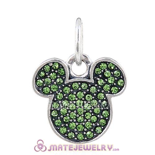 Sterling Silver Sparkling Mickey Head Pave with Peridot Austrian Crystal Dangle Charm Beads