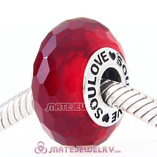 High Grade SOULOVE Red Faceted Glass Beads 925 Silver Core with Screw Thread