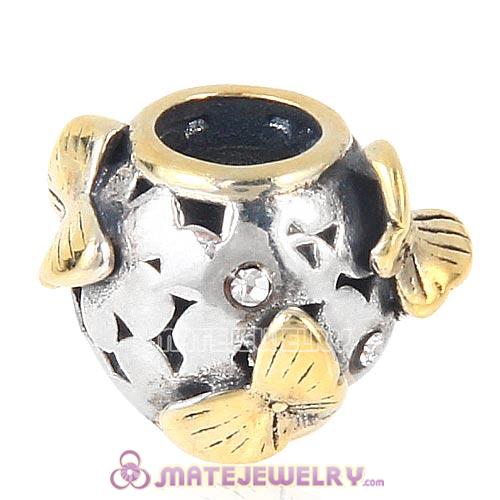 European style Sterling Silver Gold plated Butterfly Charm Bead with Clear Austrian Crystal