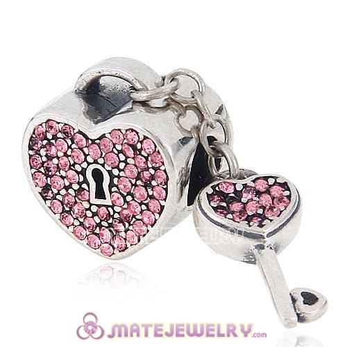 Sterling Silver Locks of Love Charm with Light Rose Austrian Crystal