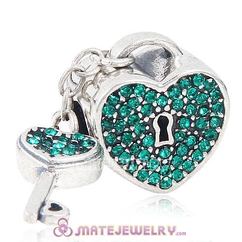 Sterling Silver Locks of Love Charm with Emerald Austrian Crystal