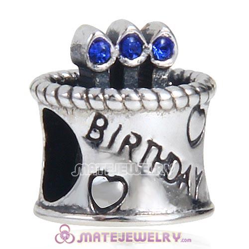 2015 New Sterling Silver Birthday Cake Charm Beads with Sapphire Austrian Crystal