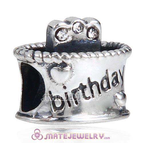 Antique Sterling Silver Birthday Cake Charm Beads with Clear Austrian Crystal Wholesale