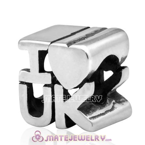 European Style Antique Sterling Silver I love UK Charm Beads Wholesale