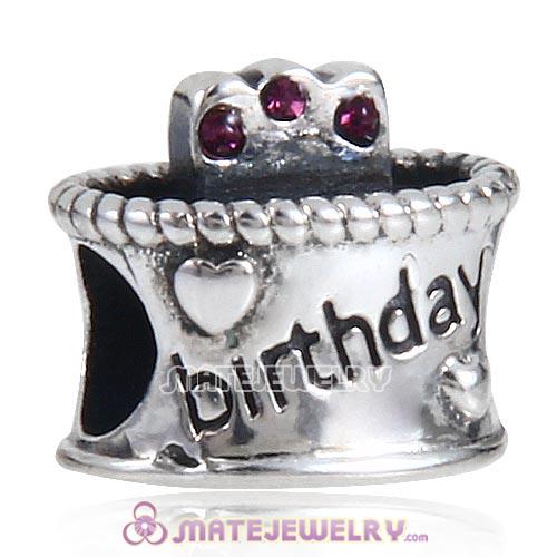 European Antique Sterling Silver Birthday Cake Charm Beads with Amethyst Austrian Crystal