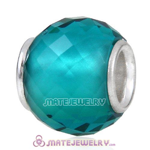 Petite Facets with Blue Zircon Quartz Glass Beads with Sterling Silver Single Core European Style
