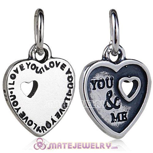 European Antique Sterling Silver Dangle I LOVE YOU Heart Charm beads