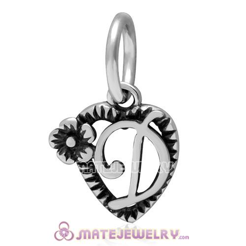 New Sterling Silver Alphabet Letter D Charm Dangle Heart Bead 