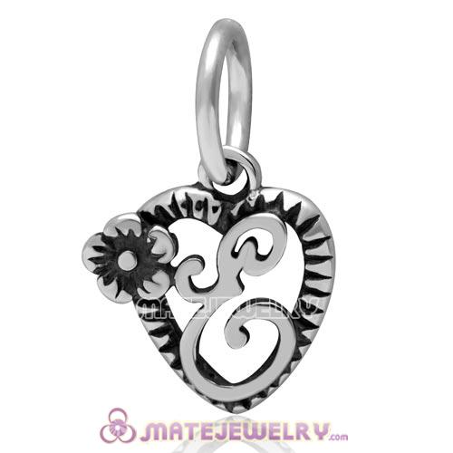 New Sterling Silver Alphabet Letter E Charm Dangle Heart Bead 