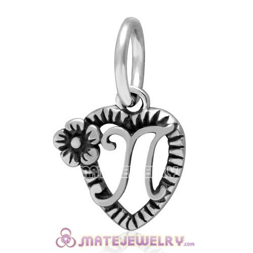 New Sterling Silver Alphabet Letter N Charm Dangle Heart Bead 