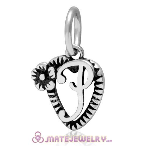 New Sterling Silver Alphabet Letter P Charm Dangle Heart Bead 
