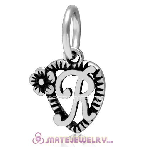 New Sterling Silver Alphabet Letter R Charm Dangle Heart Bead 