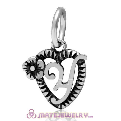 New Sterling Silver Alphabet Letter Y Charm Dangle Heart Bead 