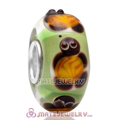 Handmade European Charm Little Turtle Animal Glass Beads In Authentic 925 Silver Core  