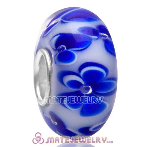 Top Class European Style Blue Flower Glass Bead with 925 Silver Core