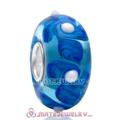 European Dots Style High Class Blue Glass Beads for Jewelry with 925 Silver Core 