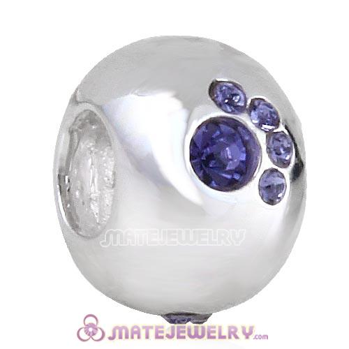 Wholesale European 925 Sterling Silver Paw Prints Beads With Tanzanite Austrian Crystal 