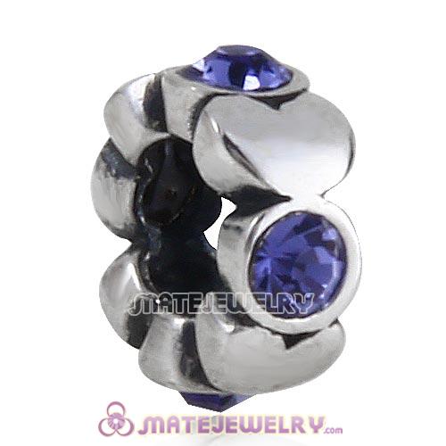 925 Sterling Silver Heart Spacer Beads with Tanzanite Austrian Crystal
