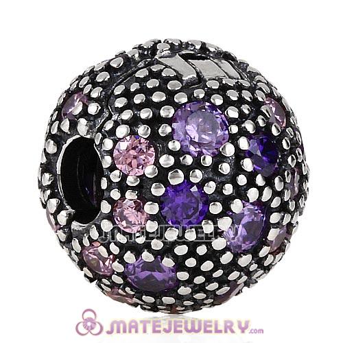 European 925 Sterling Silver Cosmic Star Fancy Purple and Multi-Colored CZ Clip Bead 