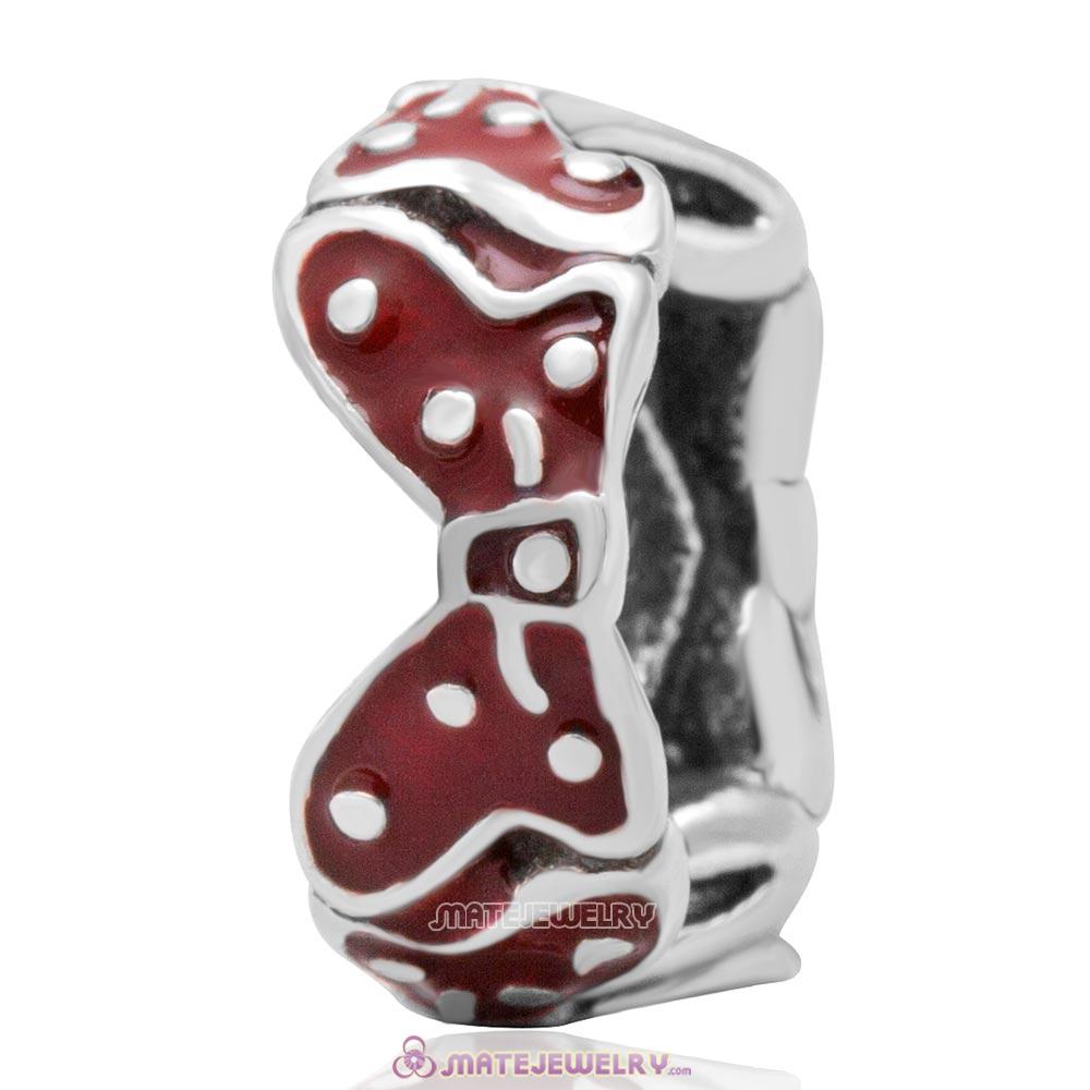 Sterling Silver Minnie Bowknot Arround Red Enamel Spacer Bead 
