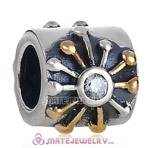 European Sterling Starburst Bead with snowflake clear Cubic Zirconia
