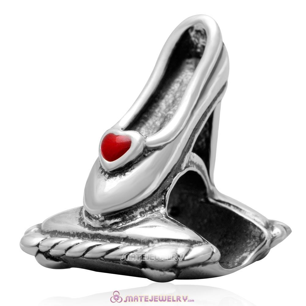 High Heel Charm Bead with Enamel Antique Sterling Silver Bead