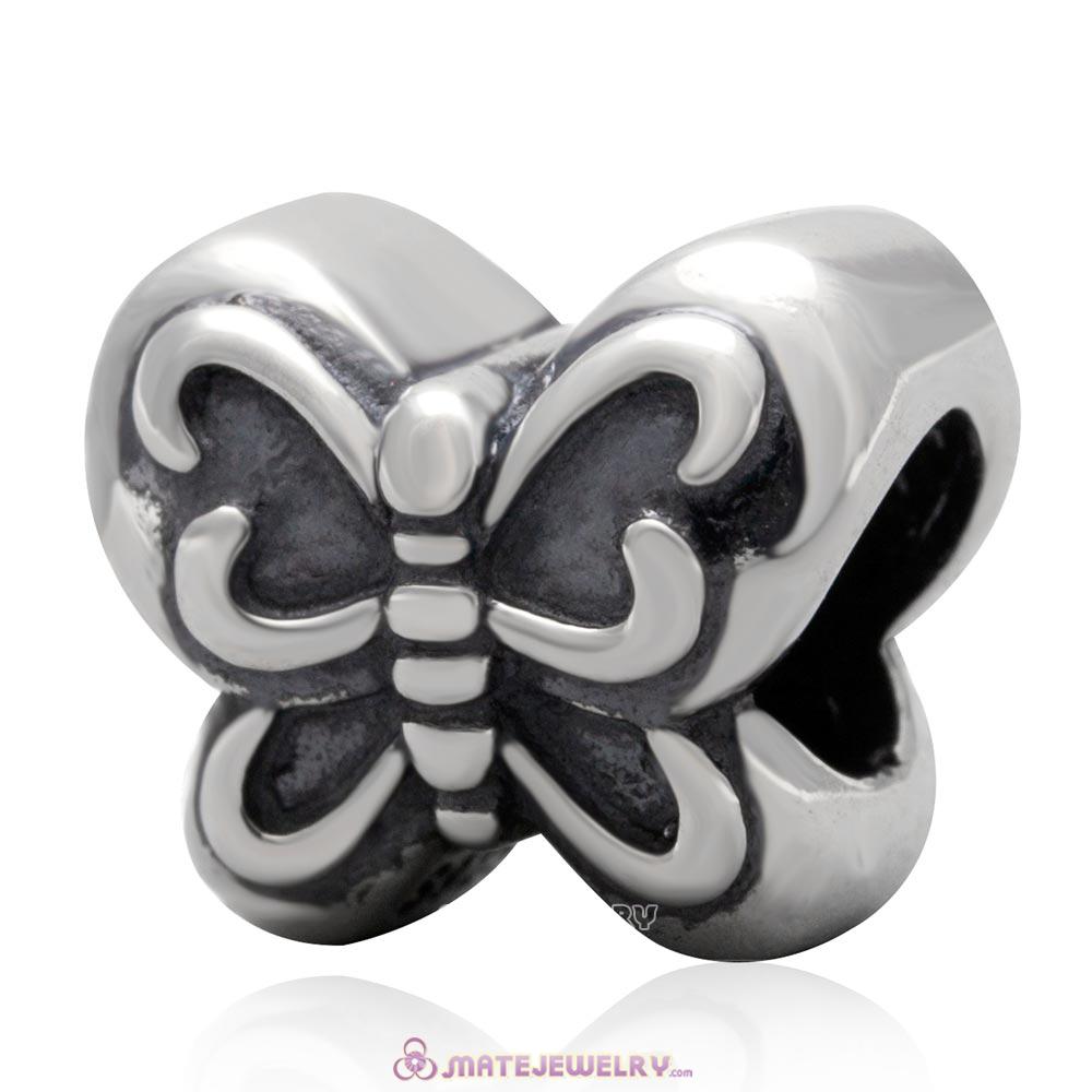 Antique Sterling Silver Butterfly Charm Bead