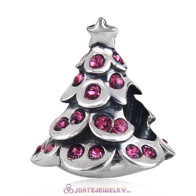 Christmas Tree Charm 925 Sterling Silver Beads with Bling Rose Australian Crystal