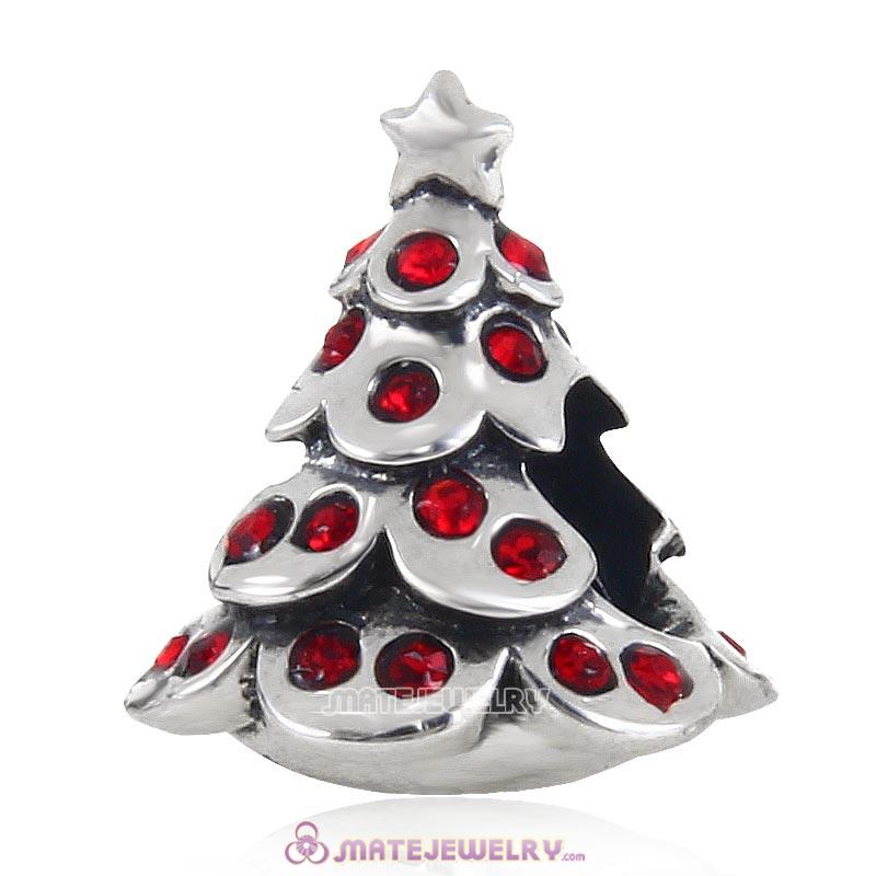 Christmas Tree Charm 925 Sterling Silver Beads with Bling Lt Siam Australian Crystal