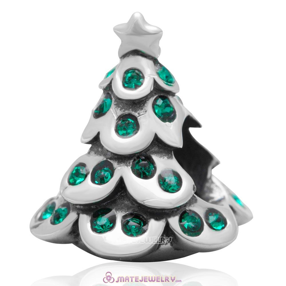 Christmas Tree Charm 925 Sterling Silver Beads with Bling Emerald Australian Crystal