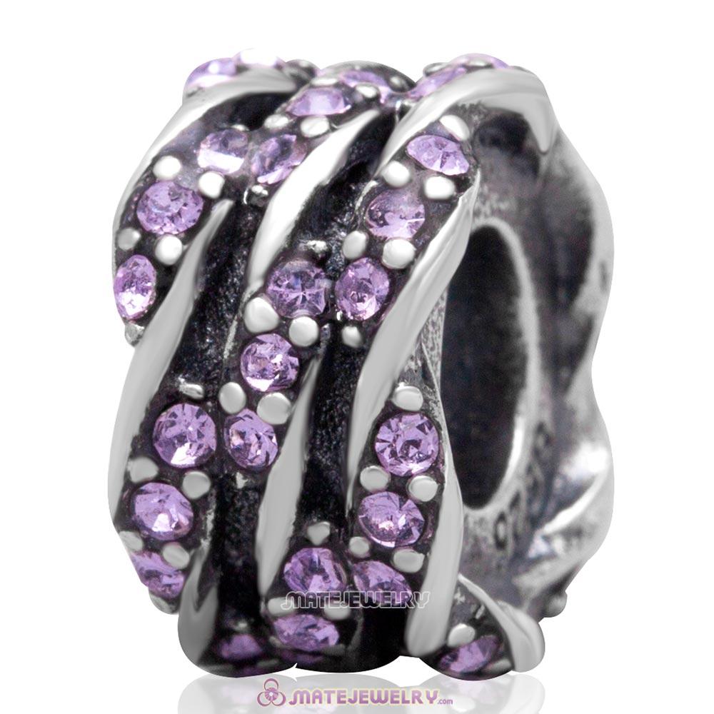 Antique Sterling Silver Charm Bead with Pave Violet Australian Crystal