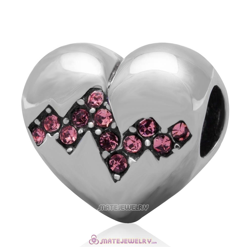 Antique Sterling Silver Heart Bead with Lt Rose Australian Crystal