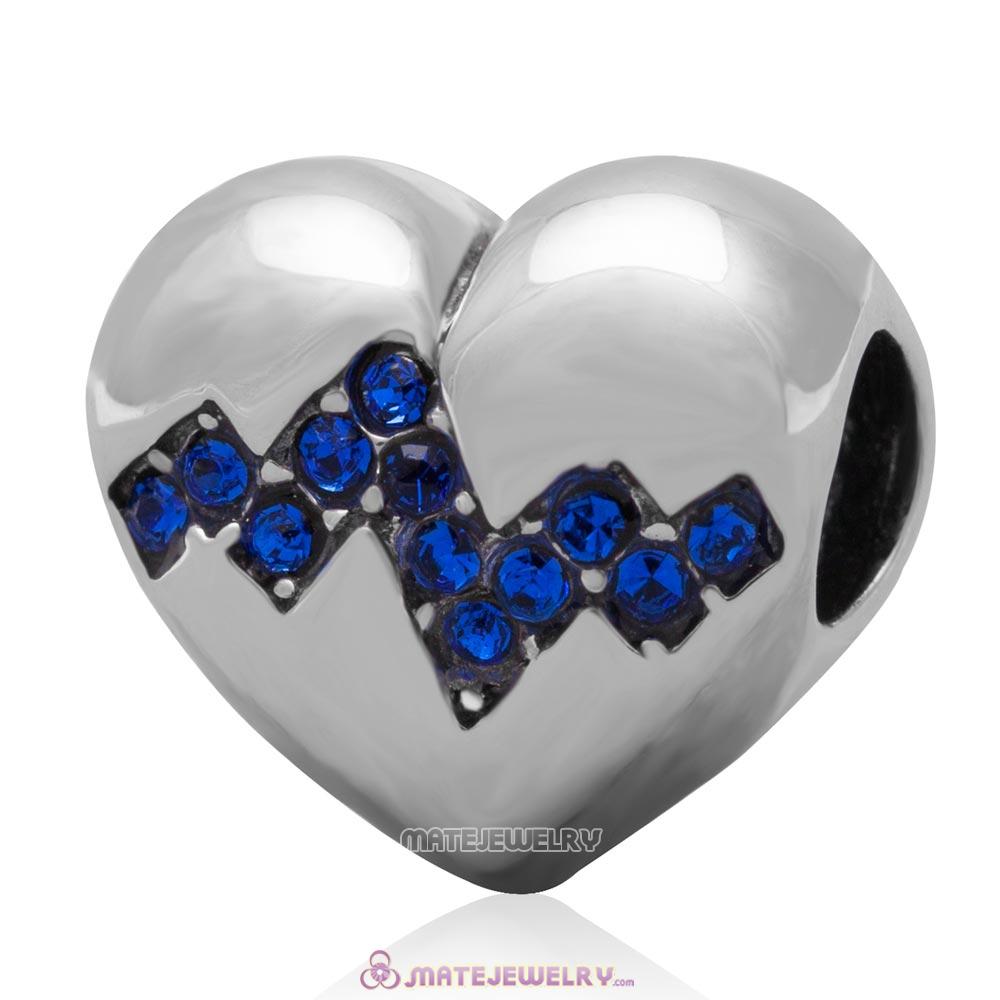 Antique Sterling Silver Heart Bead with Sapphire Australian Crystal