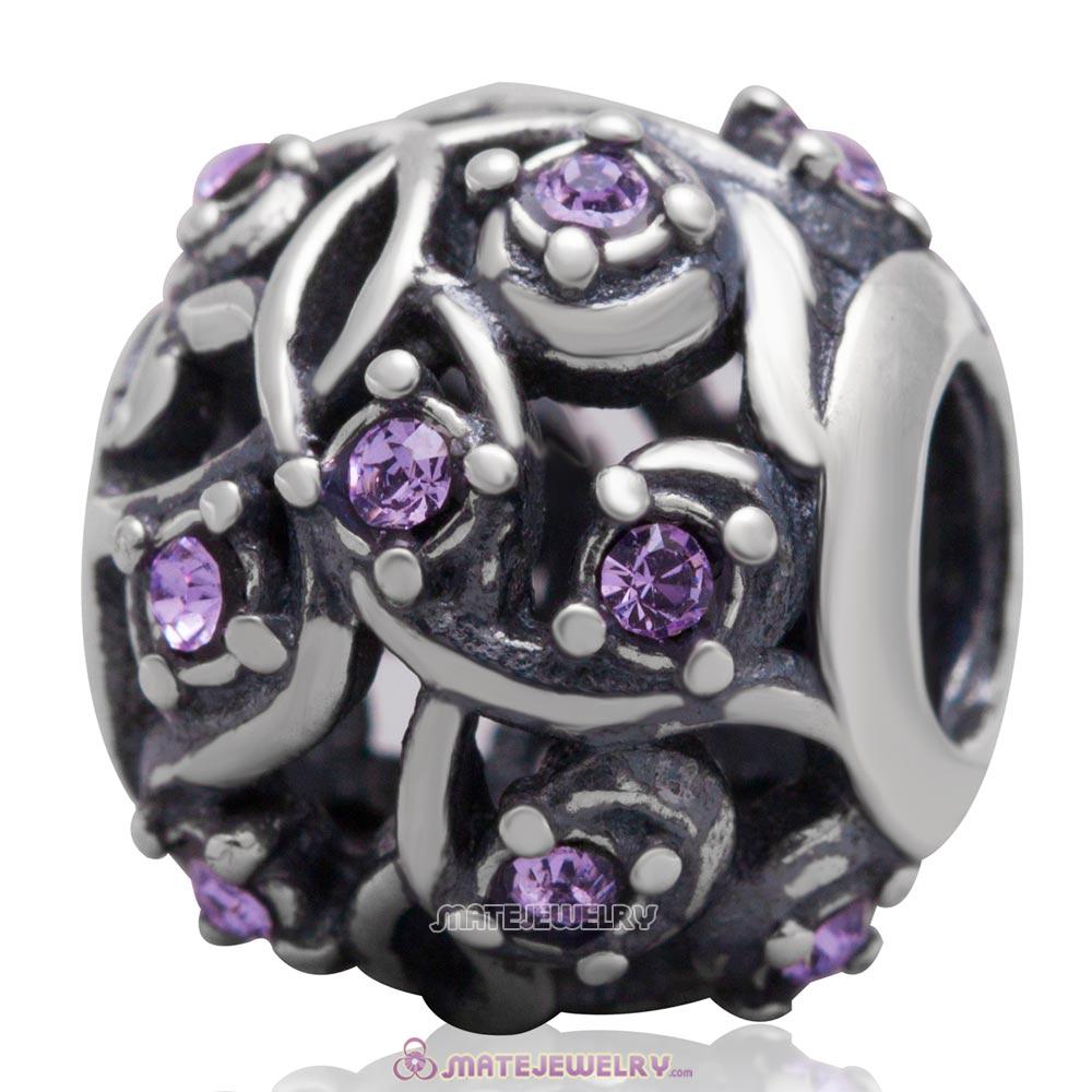 European Style Rounded Sterling Silver Violet Austrian Crystal Initial Bead  