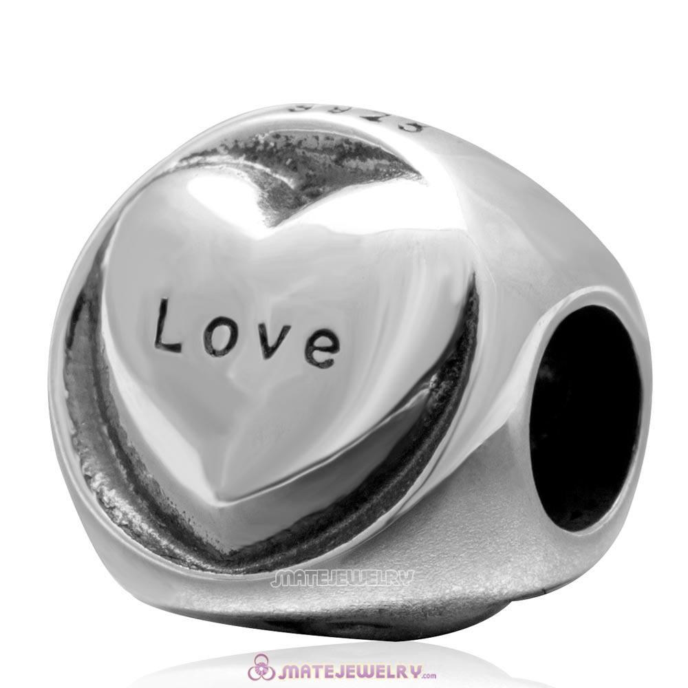 Vintage 925 Sterling Silver Hope Faith Love Heart Bead