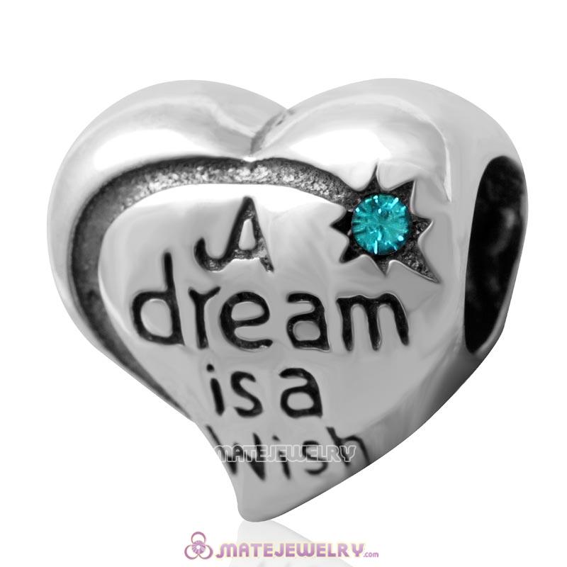 A dream is a wish your heart makes Bead 925 Silver with Blue Zircon Crystal 