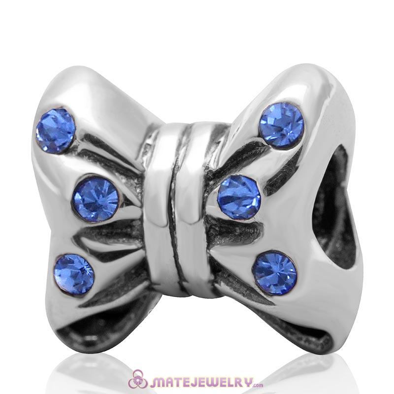 Minnie Bow knot Charm 925 Silver with Sapphire Australian Crystal 