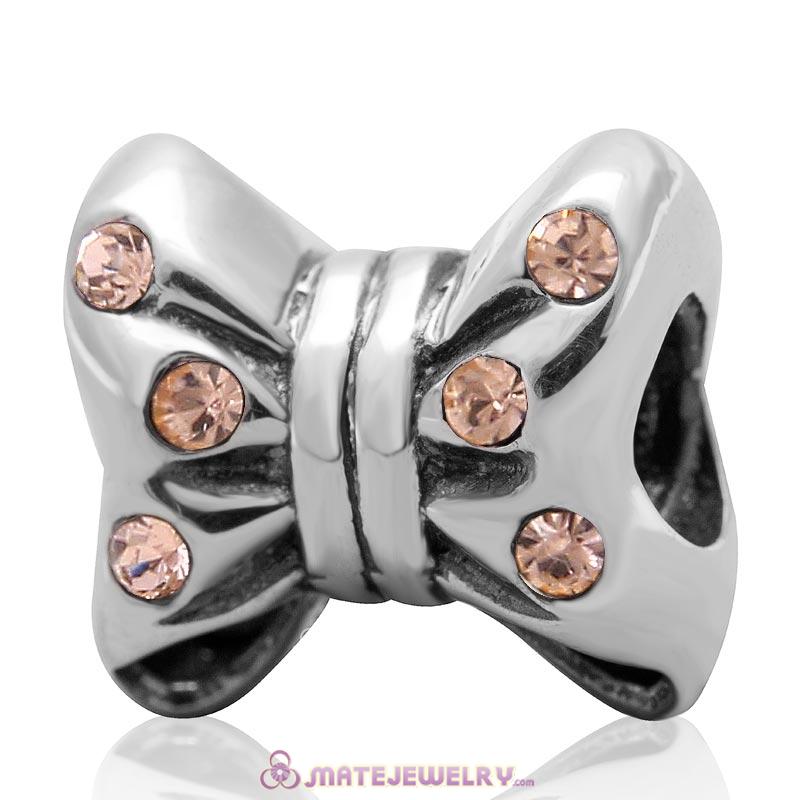 Minnie Bow knot Charm 925 Silver with Light Peach Australian Crystal 