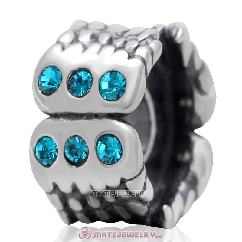 Wings Charm Sterling Silver Beads with Blue Zircon Austrian Crystal