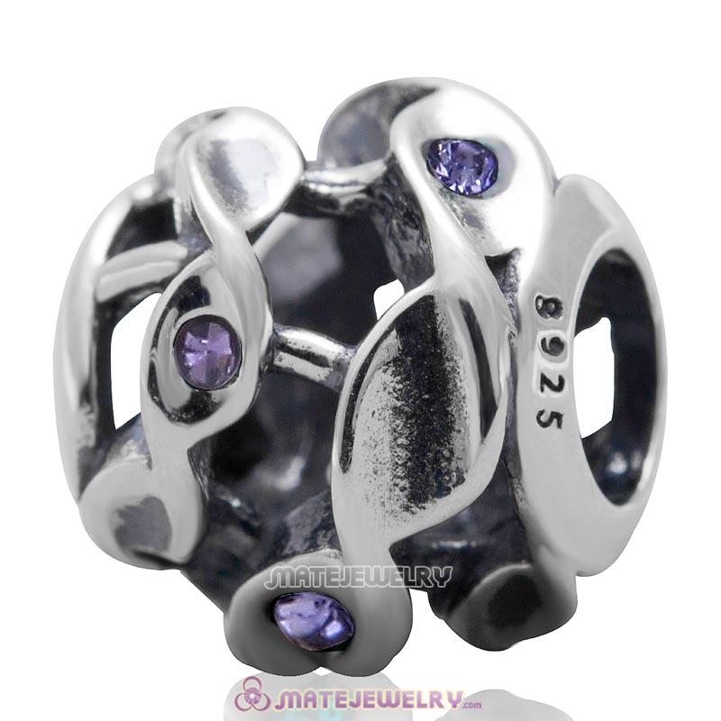 Twist Charm Sterling Silver Beads with Tanzanite Austrian Crystal