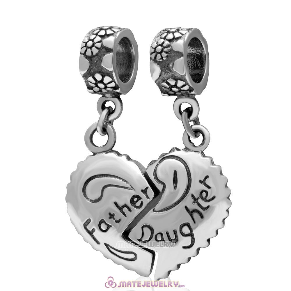 Sterling Silver Dangle Father Daughter Heart Charms European Style