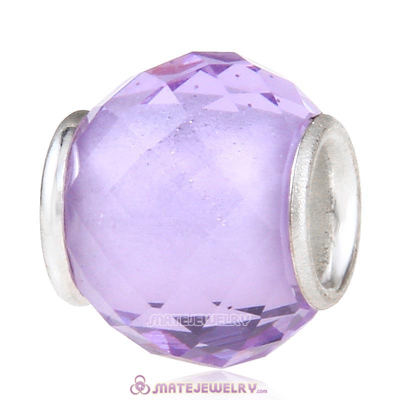 Petite Facets with Violet Quartz Glass Beads with Sterling Silver Single Core European Style