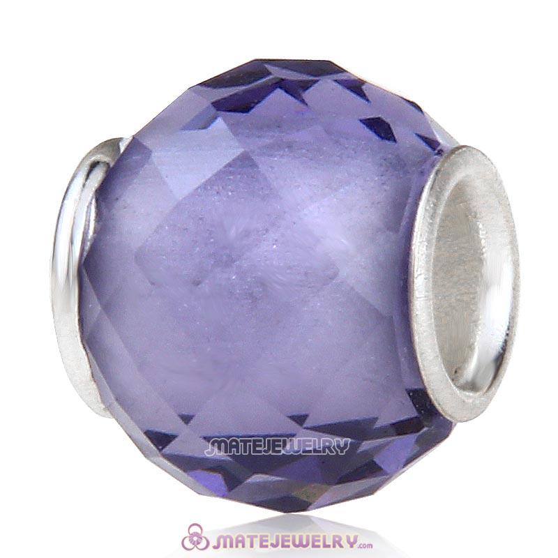 Petite Facets with Tanzanite Quartz Glass Beads with Sterling Silver Single Core European Style